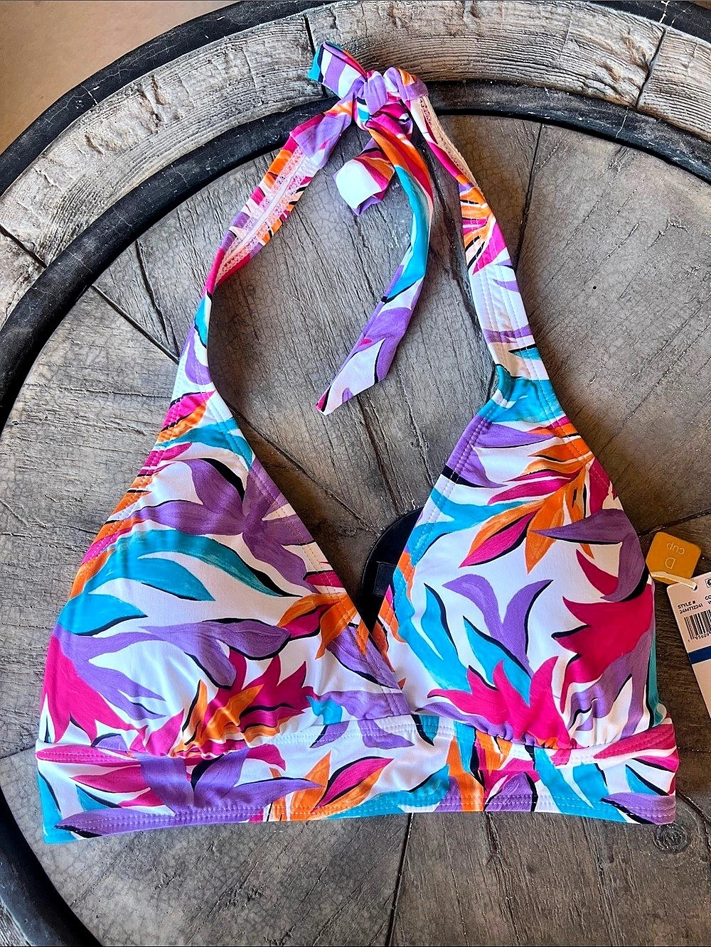 Abstract Bikini Top in Pink & Purple D Cup NWT B24
